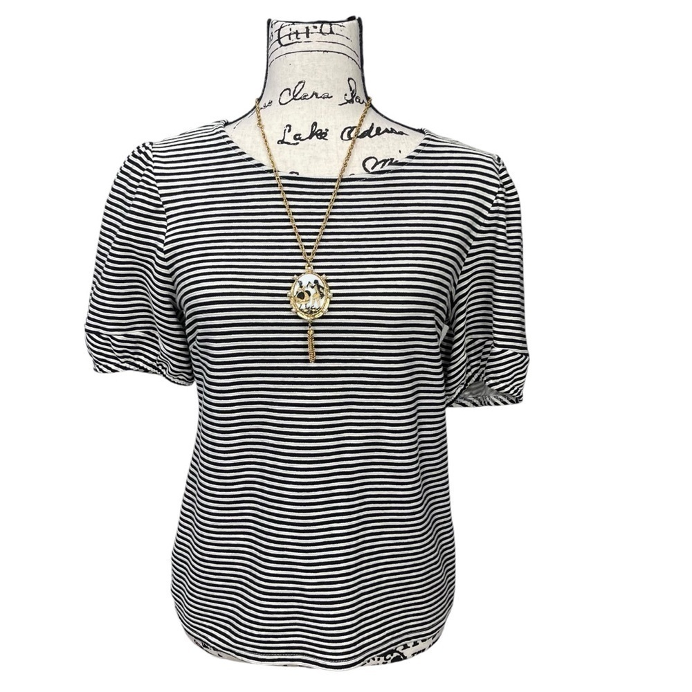 Anthropologie Dolan Striped Black and White Cotton Blend Back Keyhole Top Size S
